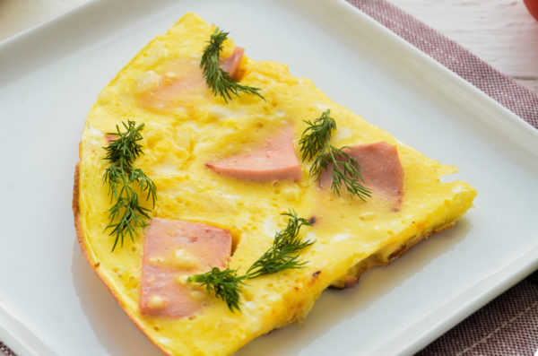 Омлет с колбасой и сыром на завтрак рецепт